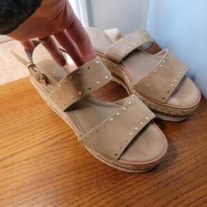 Vince Camuto, Beige Wedge Suede Sandal, Size 9